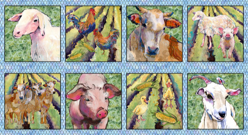 Out of Farm's Way Green Farm Blocks Digital Print Panel 24"-Blank Quilting Corporation-My Favorite Quilt Store