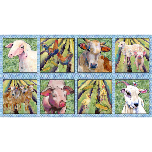 Out of Farm's Way Green Farm Blocks Digital Print Panel 24"-Blank Quilting Corporation-My Favorite Quilt Store
