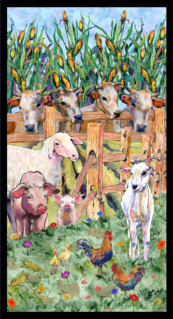 Out of Farm's Way Green Farm Digital Print Panel 24"-Blank Quilting Corporation-My Favorite Quilt Store