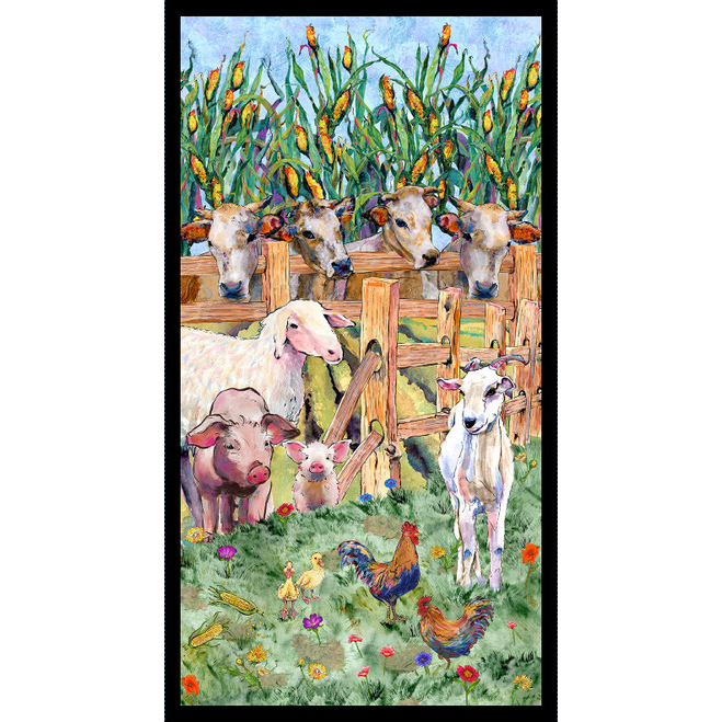 Out of Farm's Way Green Farm Digital Print Panel 24"-Blank Quilting Corporation-My Favorite Quilt Store