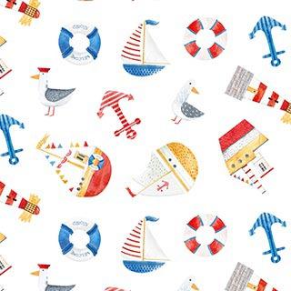 Out to Sea White Sea Icons Fabric