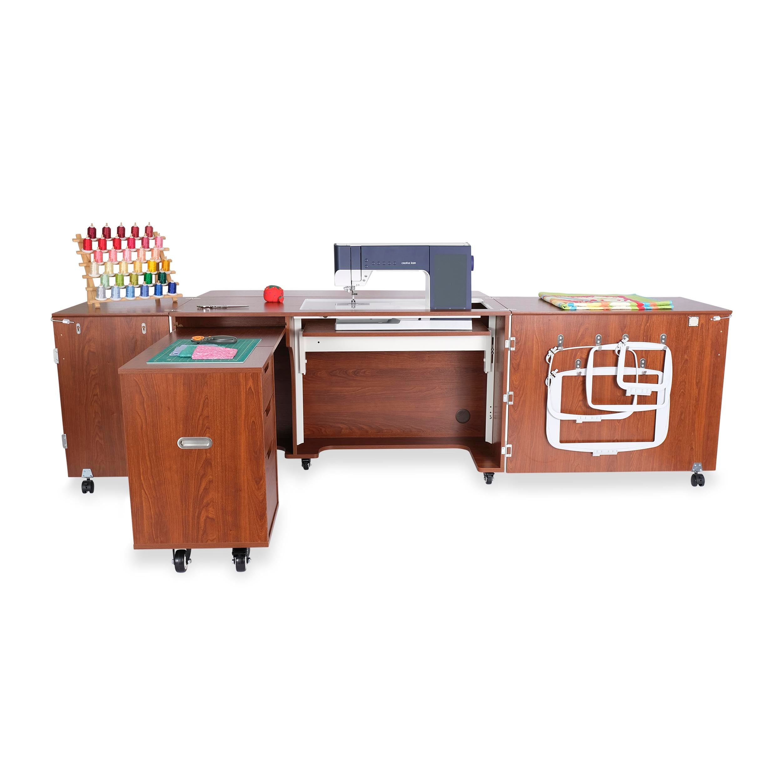 Outback Hydraulic XL Sewing Cabinet Teak-Kangaroo Sewing Furniture-My Favorite Quilt Store