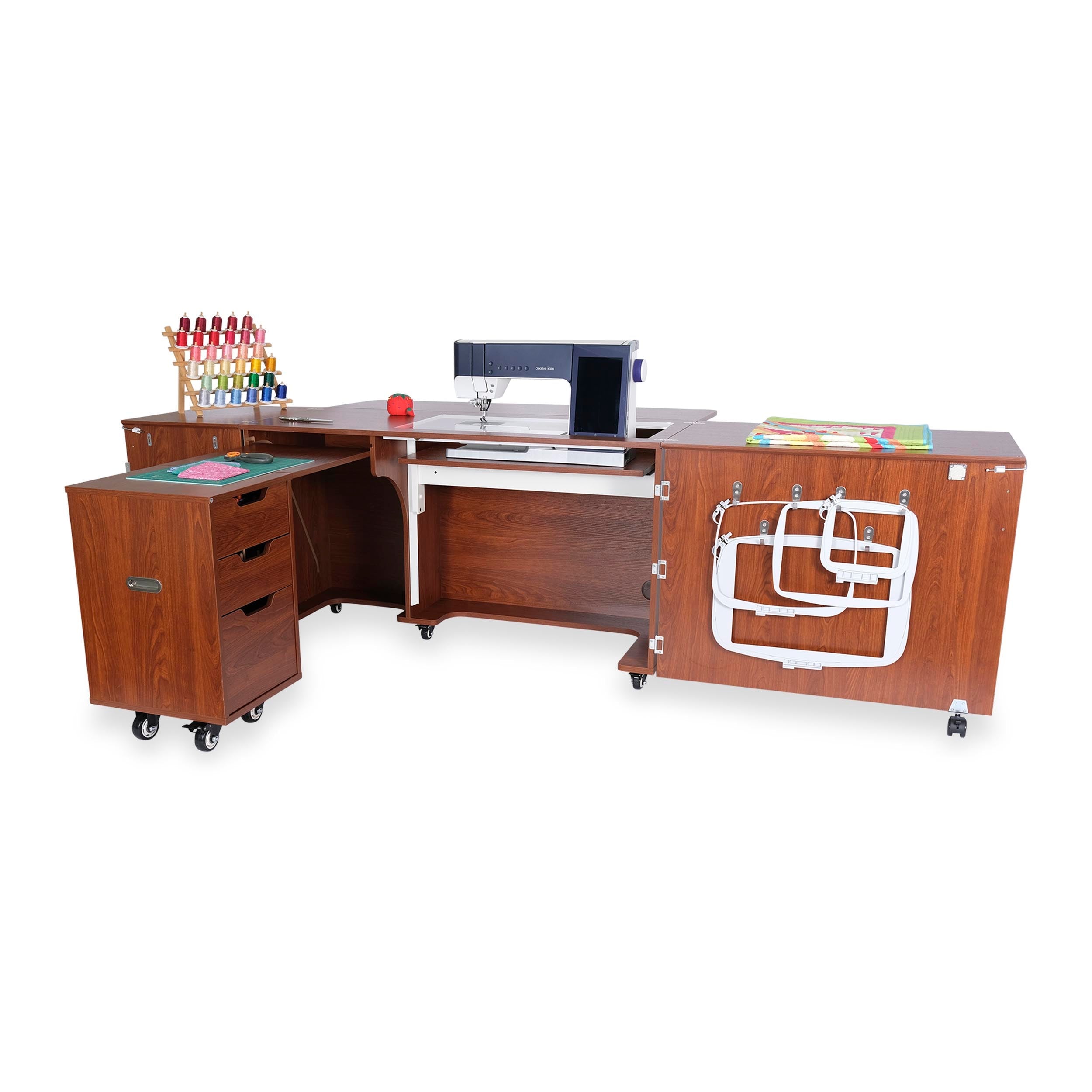 Outback Hydraulic XL Sewing Cabinet Teak-Kangaroo Sewing Furniture-My Favorite Quilt Store