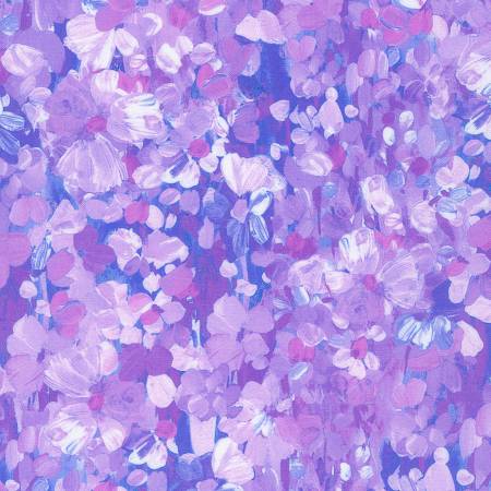Painterly Petals Meadow Lavender Packed Floral Fabric