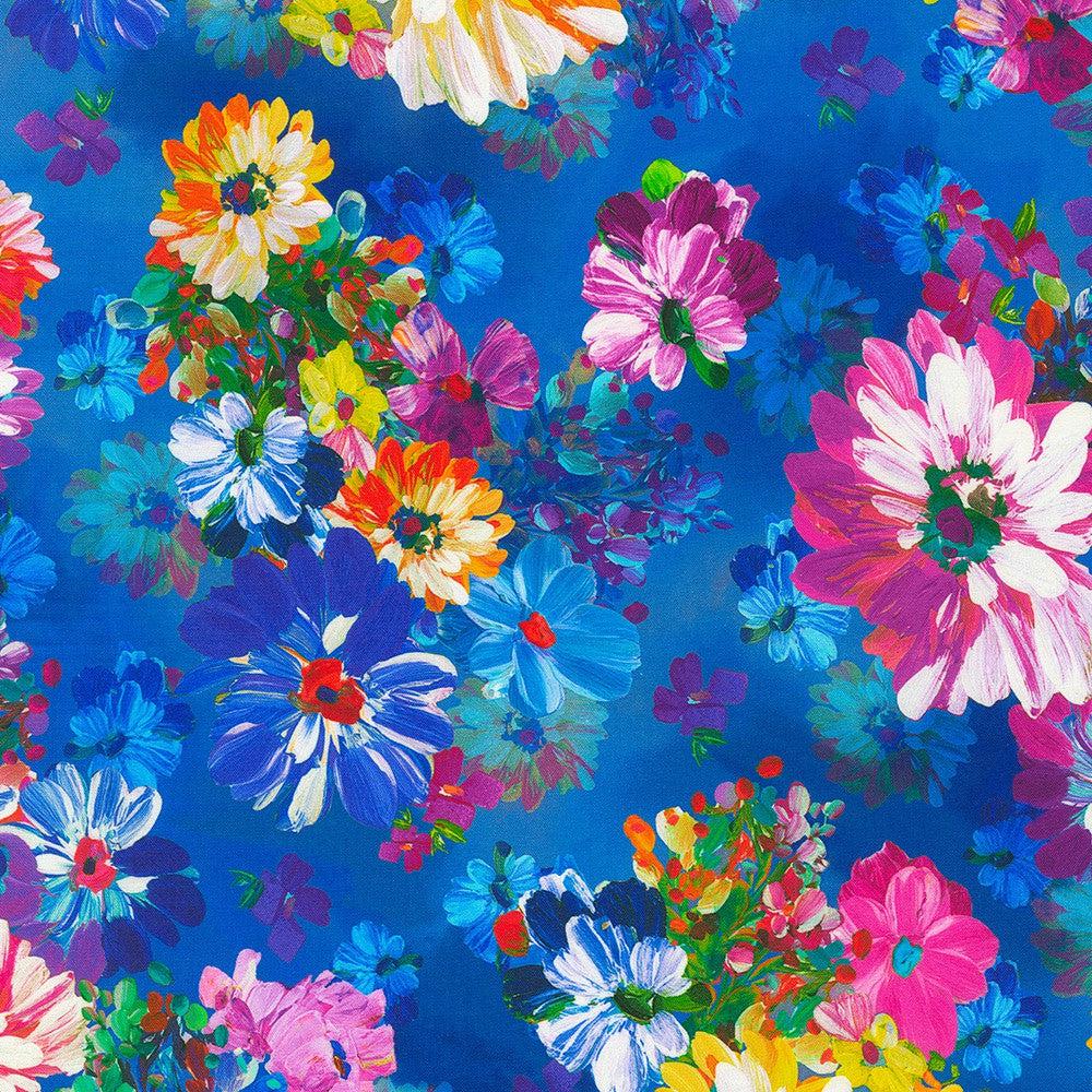 Painterly Petals Meadow Nature Bouquet Blue Floral Fabric