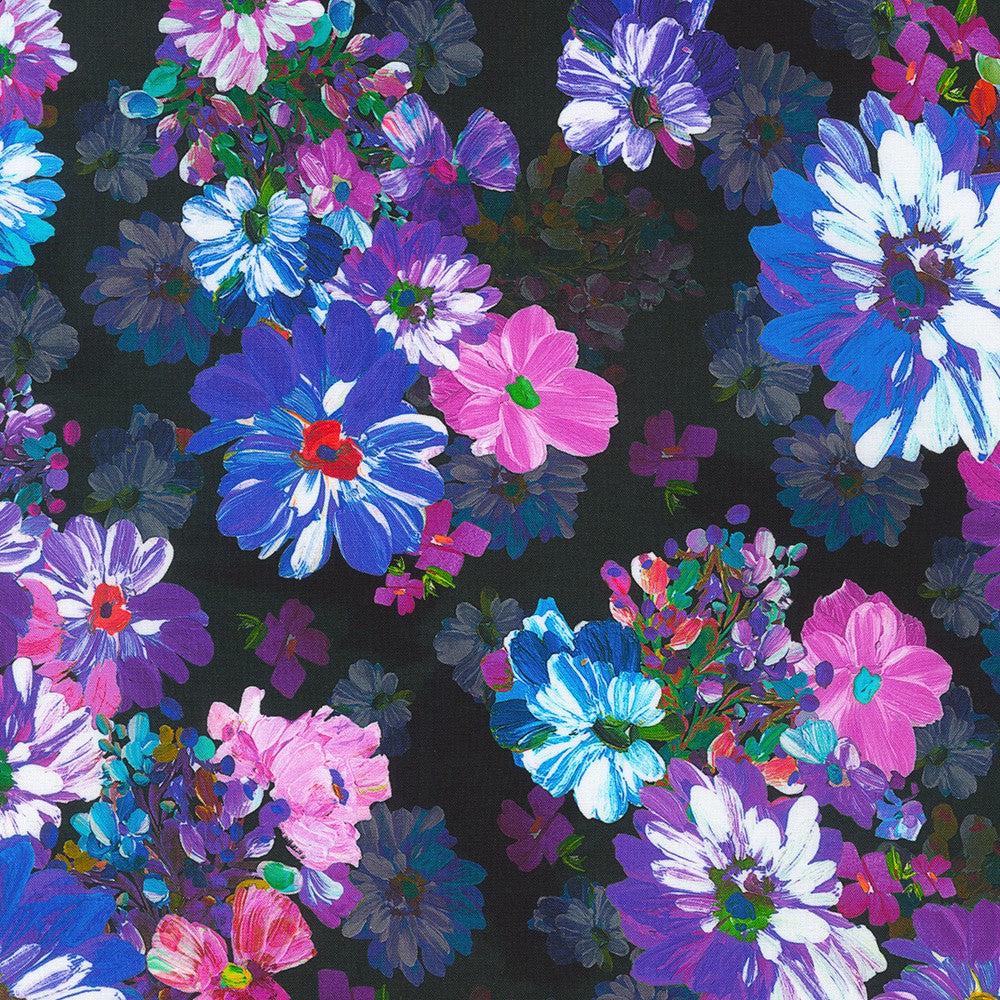 Painterly Petals Meadow Park Bouquet Black Floral Fabric-Robert Kaufman-My Favorite Quilt Store