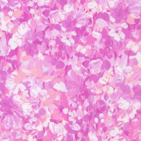 Painterly Petals Meadow Pink Packed Floral Fabric – End of Bolt – 30″ × 44/45″