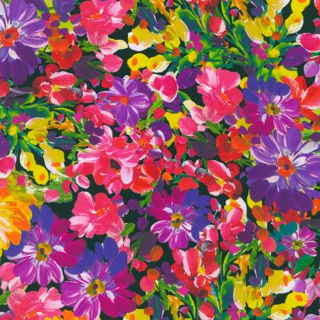 Painterly Petals Meadow Summer Large Floral Fabric