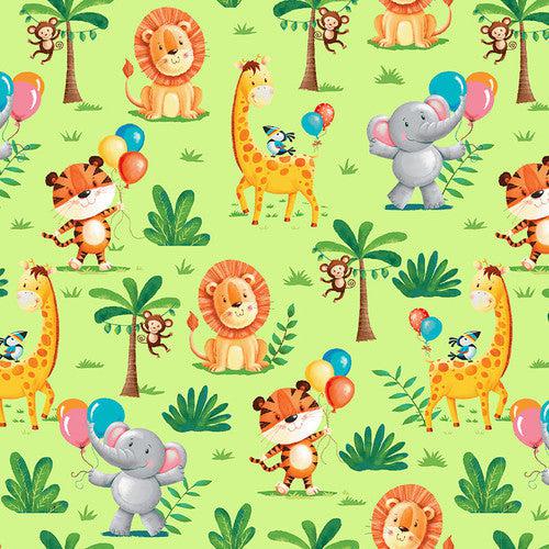 Party Animals Green Animals Scenic Fabric-Henry Glass Fabrics-My Favorite Quilt Store