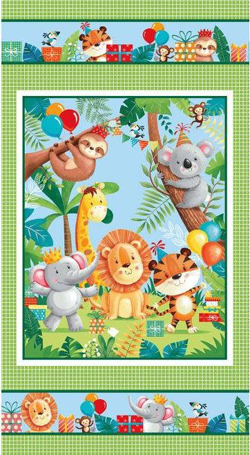 Henry Glass Party Animals Green scenic Animal 24 Panel