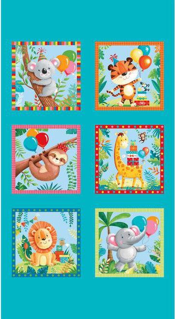 Party Animals Turquoise Animal Patch 24" Panel-Henry Glass Fabrics-My Favorite Quilt Store