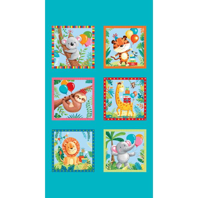 Party Animals Turquoise Animal Patch 24" Panel
