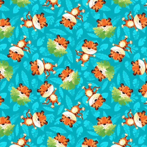 Party Animals Turquoise Tossed Tigers Fabric