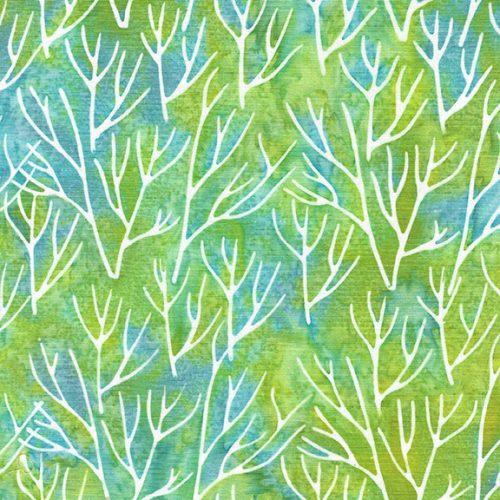 Petal Poetry Multi Blue Green Marbles Branch Batik Fabric