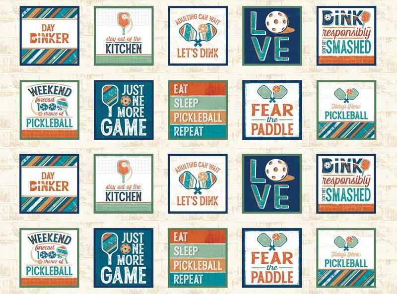 Pickleball Cream Pickleball Patches Panel 31"-P & B Textiles-My Favorite Quilt Store