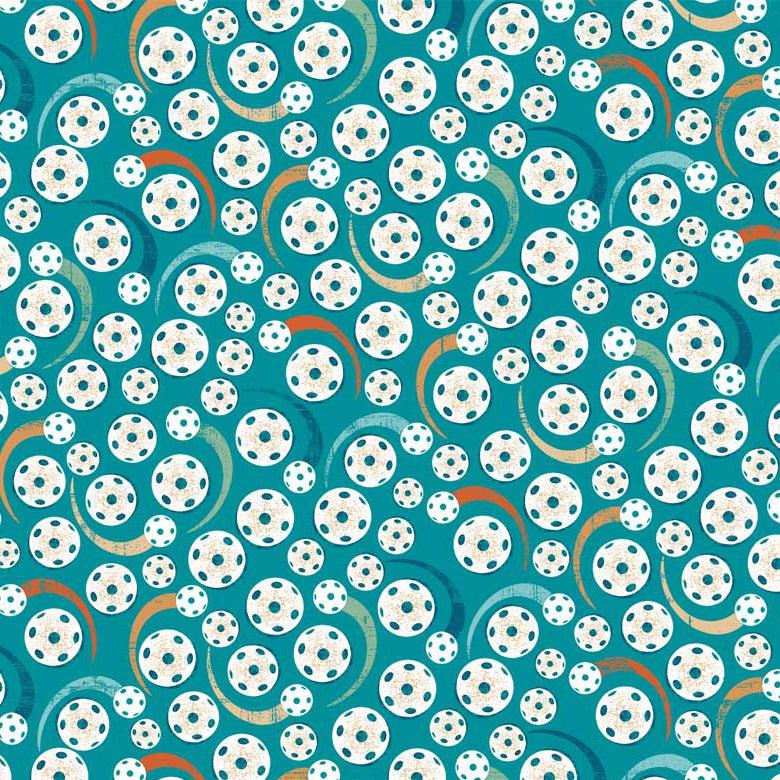 Pickleball Teal Tossed Pickleballs Fabric-P & B Textiles-My Favorite Quilt Store