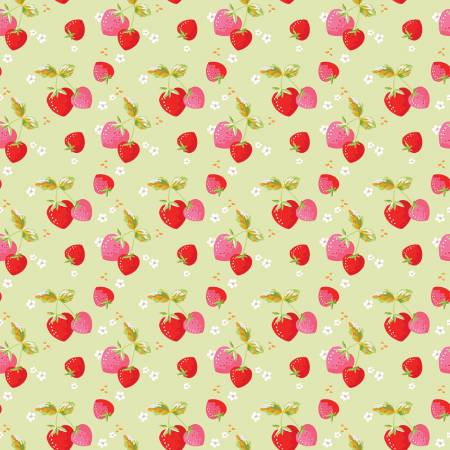 Picnic Florals Green Strawberries Fabric