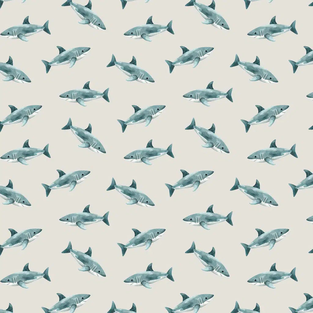 Pirates Ahoy Grey Sharks Fabric