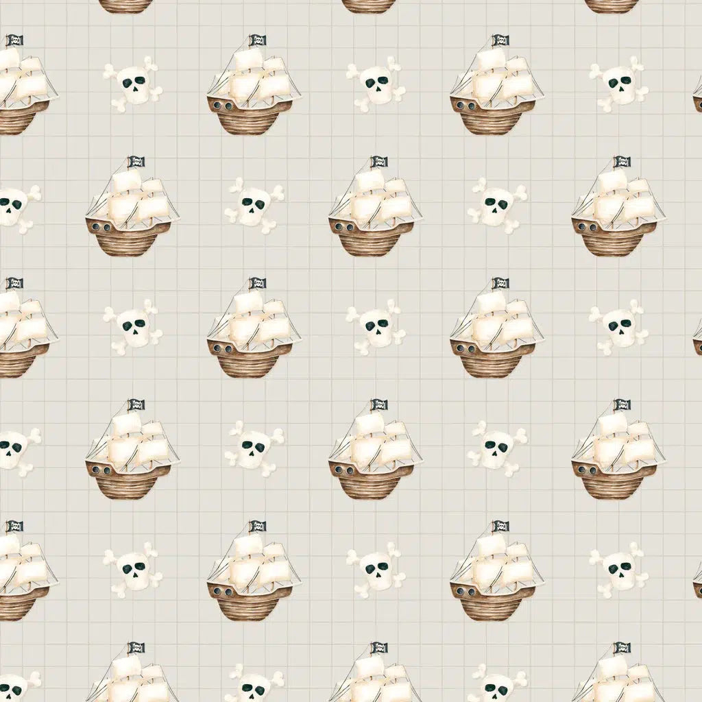 Pirates Ahoy Grey Ships Fabric
