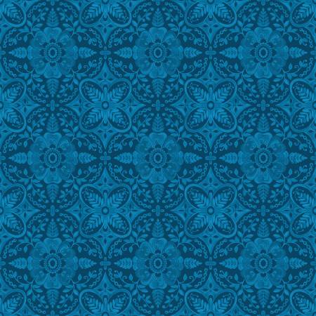 Poppies & Plumes Navy Damask Fabric