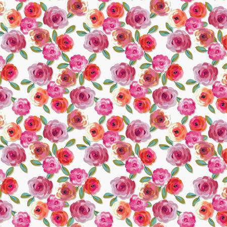 Poppies & Plumes White Floral Fabric
