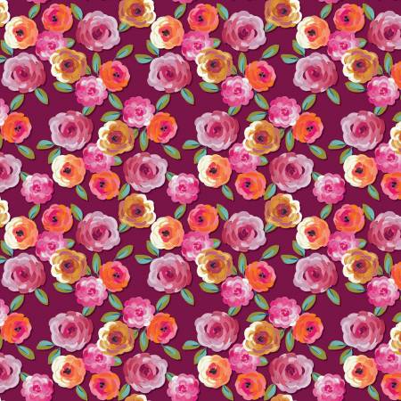 Poppies & Plumes Wine Floral Fabric-Riley Blake Fabrics-My Favorite Quilt Store