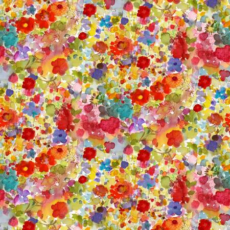 Poppy Dreams Multi Color Washed Floral Digital Fabric