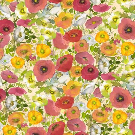 Poppy Dreams Pale Peach Large Poppies Digital Fabric