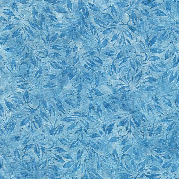 Porcelain Blue Chambray Small Leaf Batik Fabric