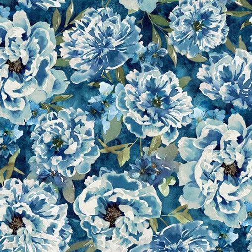 Porch View Aquamarine Large Blooms Fabric