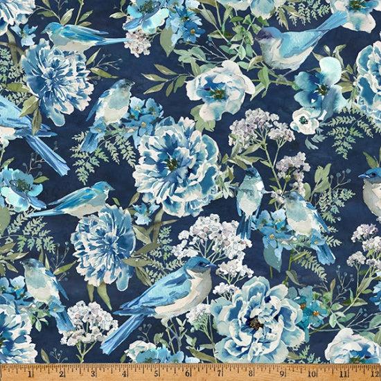 Porch View Navy Blue Birds Fabric-Hoffman Fabrics-My Favorite Quilt Store
