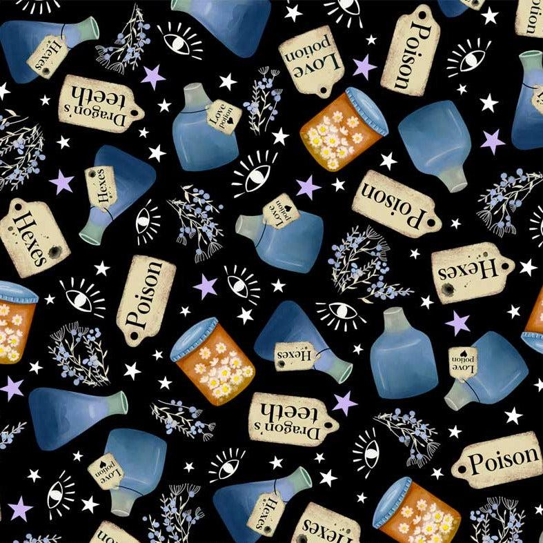 Practical Magic Black Potion Bottles Fabric-P & B Textiles-My Favorite Quilt Store