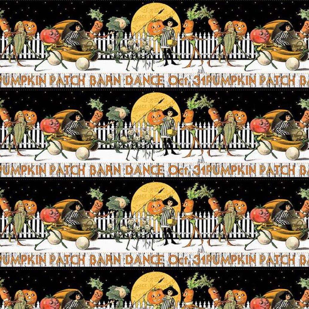 Pumpkin Patch White Barn Dance Border Stripe Digitally Printed Fabric