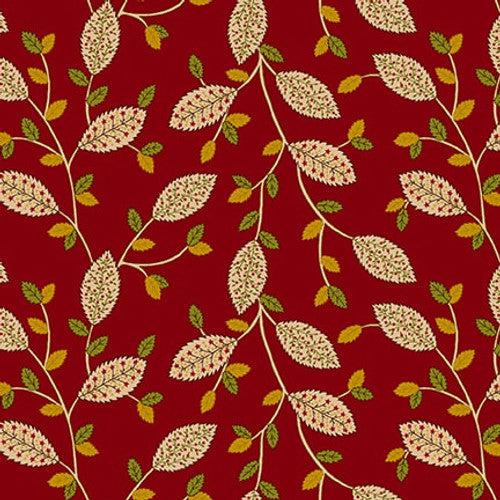 Quiet Grace Cranberry Fancy Leaves Fabric