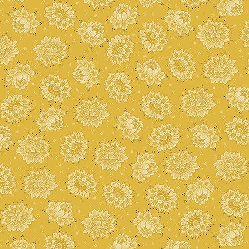 Quiet Grace Yellow Tossed Blossoms Fabric-Henry Glass Fabrics-My Favorite Quilt Store