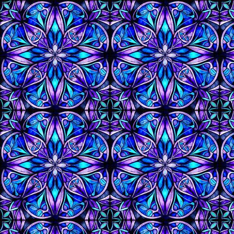 Radiant Reflections Stained Glass Allover Blue Fabric-QT Fabrics-My Favorite Quilt Store