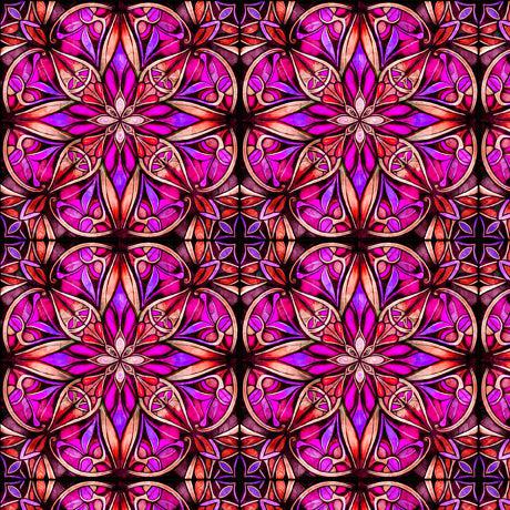 Radiant Reflections Stained Glass Allover Fuchsia Fabric