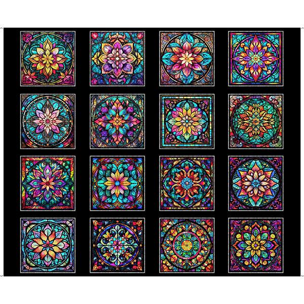 Radiant Reflections Stained Glass Patches Black Panel 36"x 43/44"-QT Fabrics-My Favorite Quilt Store
