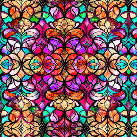 Radiant Reflections Stained Glass Window Fuchsia Fabric