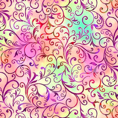 Rainbow Iris Pink Scroll Fabric