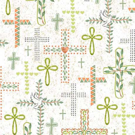 Rejoice Cream Crosses Fabric-QT Fabrics-My Favorite Quilt Store