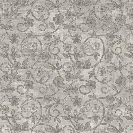 Rejoice Grey Floral Scroll Fabric