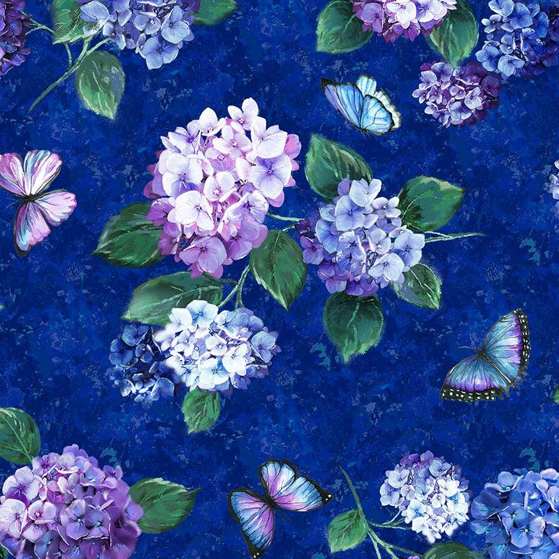 Rhapsody In Blue Multi Blue Hydrangea Toss Fabric