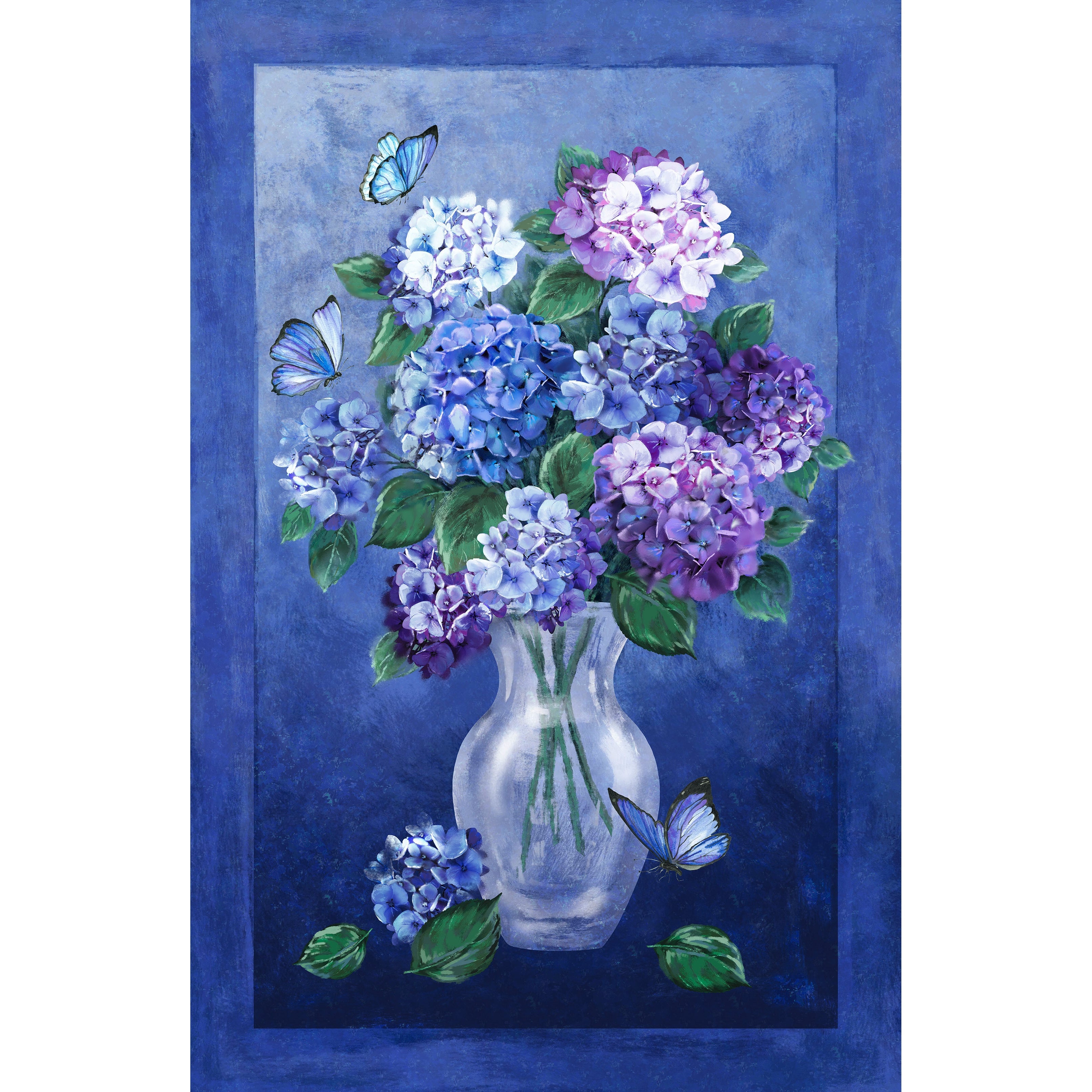 Rhapsody In Blue Multi Hydrangea Digital Print Panel 28"-Northcott Fabrics-My Favorite Quilt Store