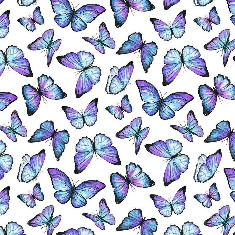 Rhapsody In Blue White Butterflies Fabric