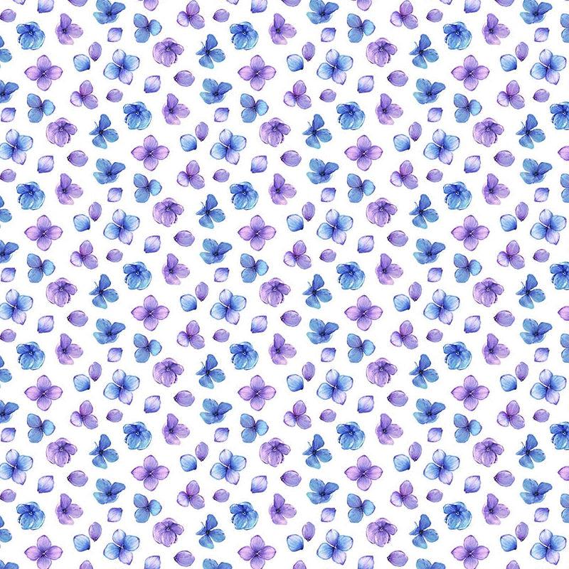 Rhapsody In Blue White Tossed Petals Fabric