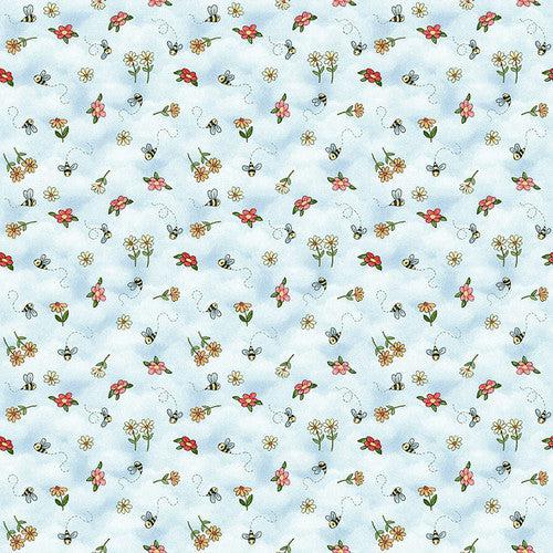 River Romp Light Blue Bees and Blooms Fabric-Henry Glass Fabrics-My Favorite Quilt Store