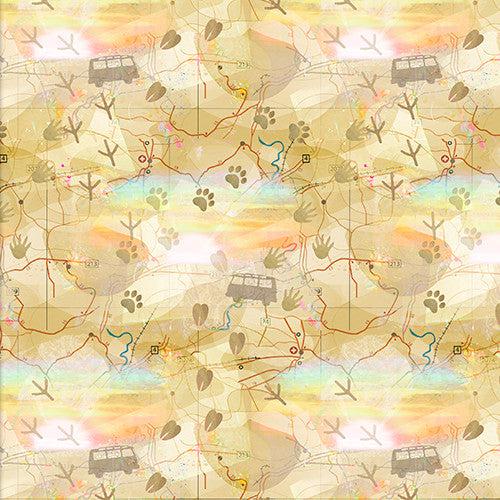 Road Trippin' Multi Exploration Map Digital Print Fabric