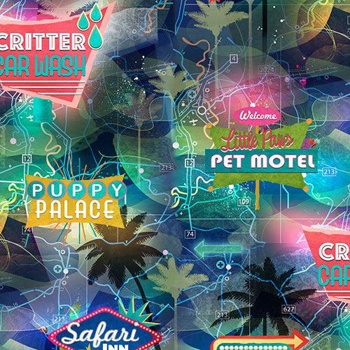Road Trippin' Multi Motel Signs Digital Print Fabric-3 Wishes Fabric-My Favorite Quilt Store