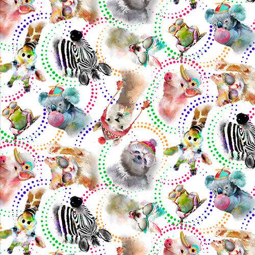 Road Trippin' White Tossed Animals Digital Print Fabric